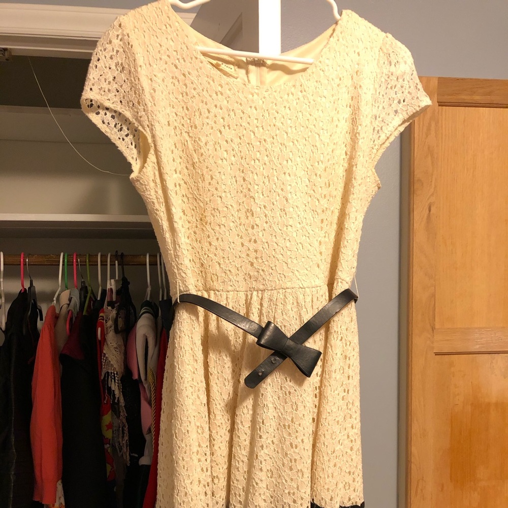 Modcloth White and Black Dress with Black Belt